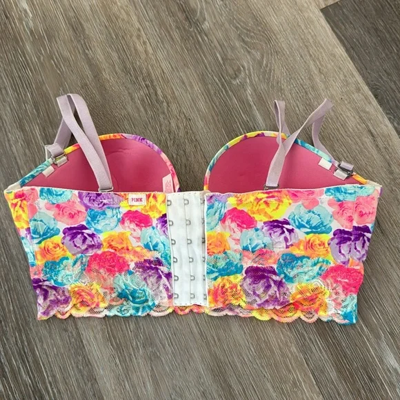 NWT Victorias Secret PINK neon multicolor floral rose bustier bra lace 34D - Picture 4 of 7